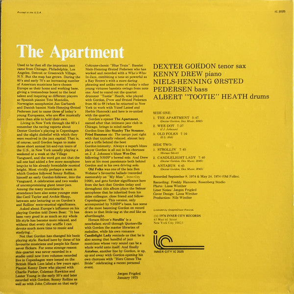 Dexter Gordon Quartet : The Apartment (LP, Album, RP)