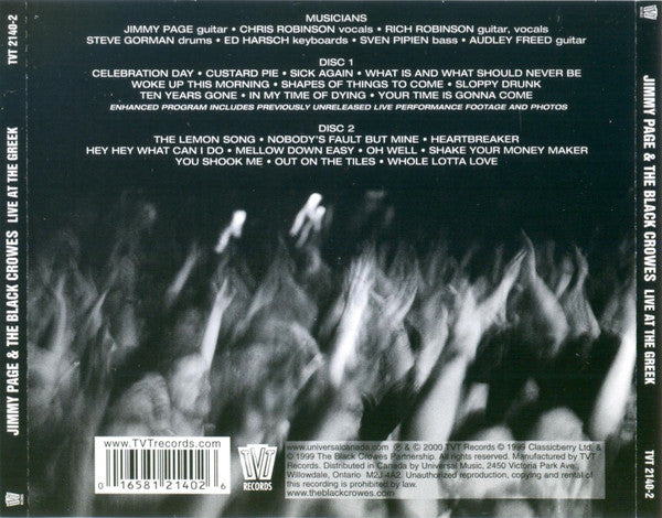 Jimmy Page & The Black Crowes : Live At The Greek (2xCD, Album, Enh)