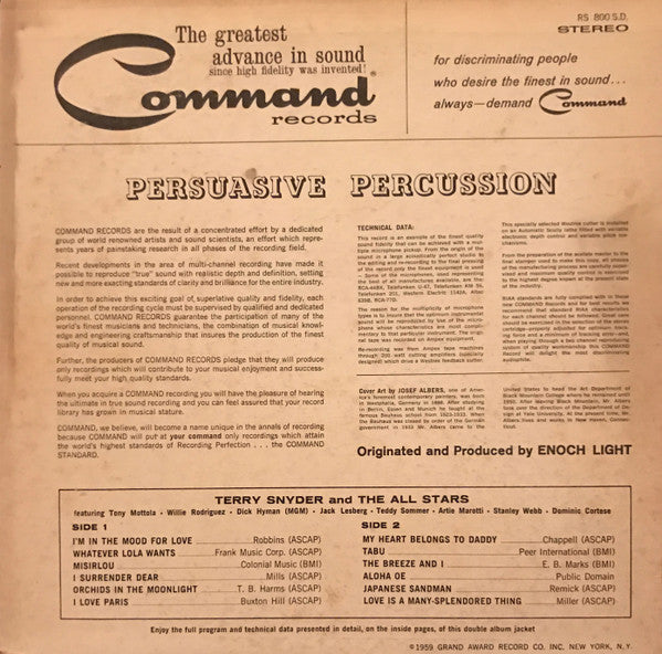 Terry Snyder And The All Stars : Persuasive Percussion (LP, Album, RE)