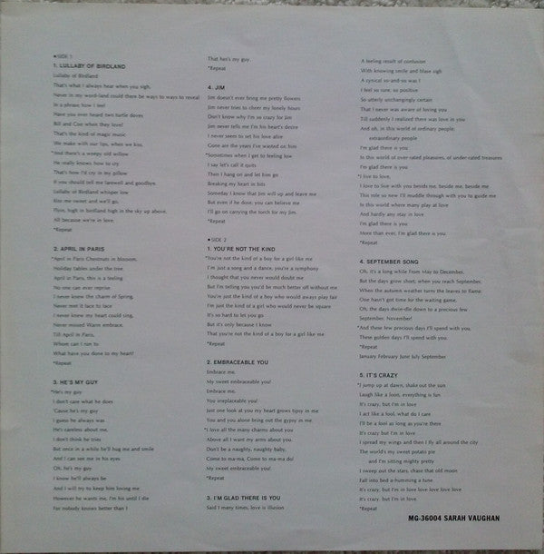 Sarah Vaughan : Sarah Vaughan (LP, Album, Mono, RE, Red)