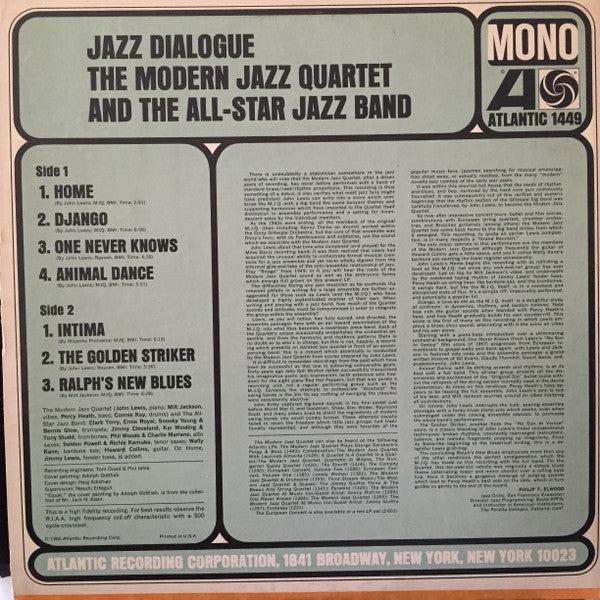 The Modern Jazz Quartet & The All-Star Jazz Band : Jazz Dialogue (LP, Album, Mono, Promo)