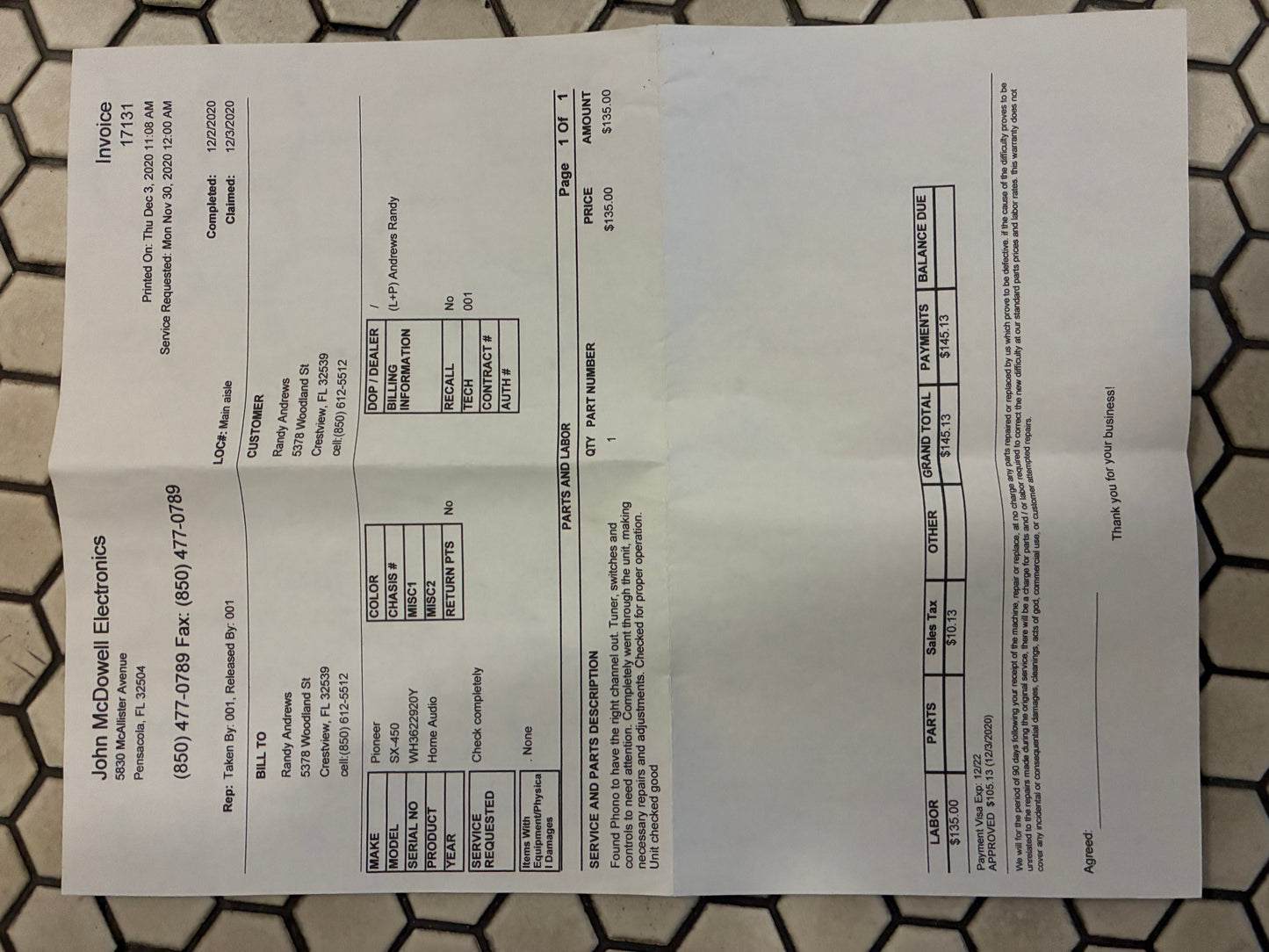 Pioneer SX-450 Receiver