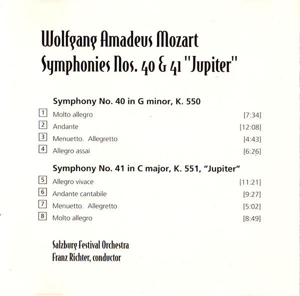 Wolfgang Amadeus Mozart : Symphony Nos. 40 & 41 "Jupiter" (CD, Album)