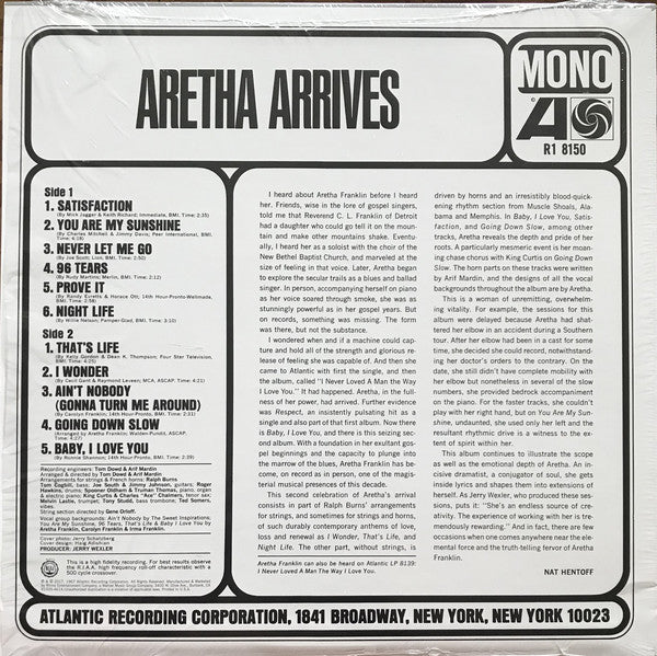 Aretha Franklin : Aretha Arrives (LP, Album, Mono, Ltd, RE)