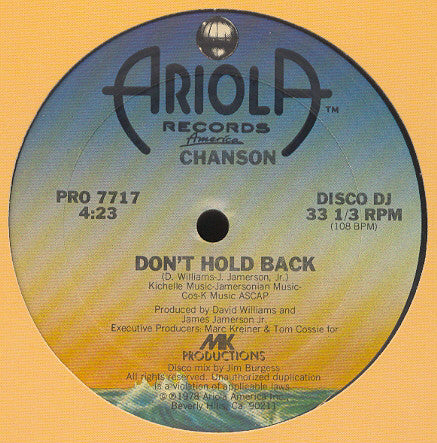 Chanson : Don't Hold Back (12", Promo)