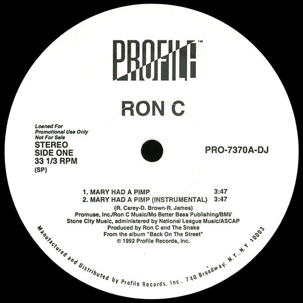 Ron C : Mary Had A Pimp / Dookie Booty (12", Promo)