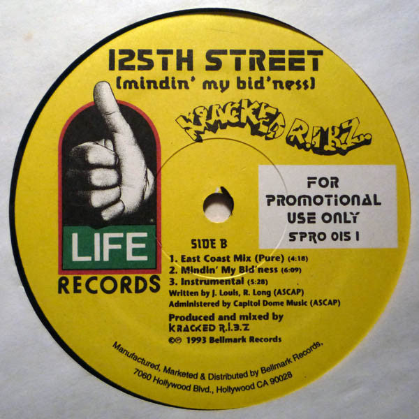 Kracked R.I.B.Z. : 125th Street (Mindin' My Bid'ness) (12", Promo)