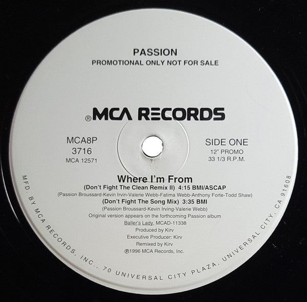 Passion : Where I'm From (12", Promo)