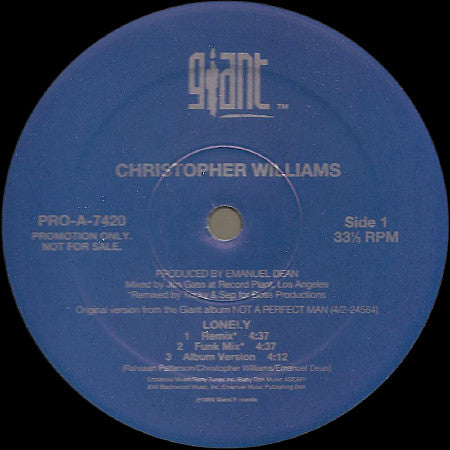 Christopher Williams : Lonely (12", Promo)