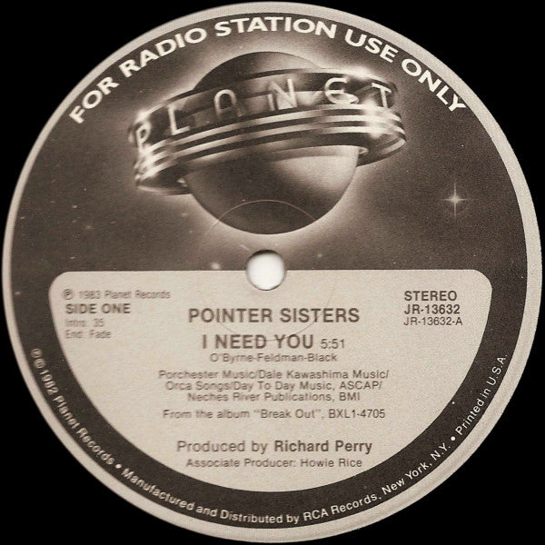 Pointer Sisters : I Need You (12", Promo)