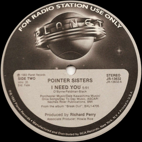 Pointer Sisters : I Need You (12", Promo)