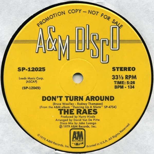 The Raes : Don't Turn Around (12", Promo)