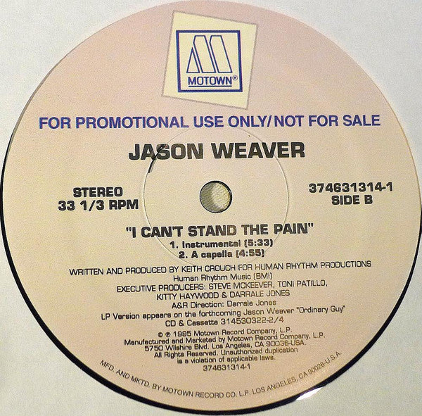 Jason Weaver : I Can't Stand The Pain (12", Promo)