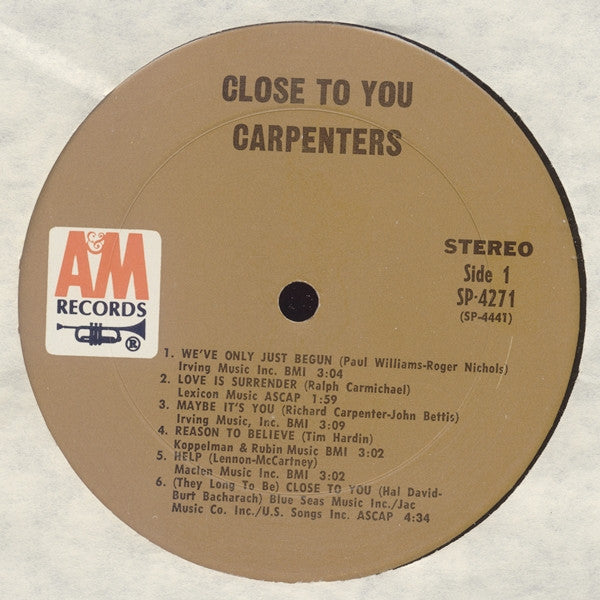 Carpenters : Close To You (LP, Album, Pit)