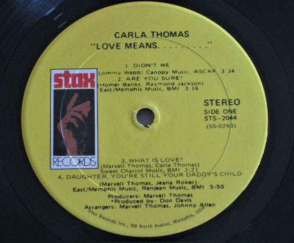 Carla Thomas : Love Means... (LP, Album, Son)