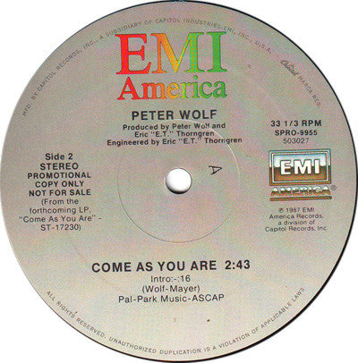 Peter Wolf : Come As You Are (12", Maxi, Promo)