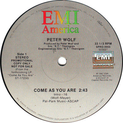 Peter Wolf : Come As You Are (12", Maxi, Promo)