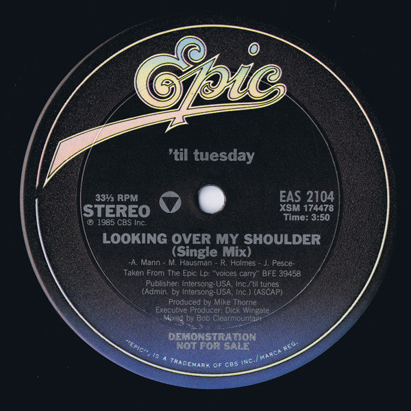 'Til Tuesday : Looking Over My Shoulder (12", Promo)