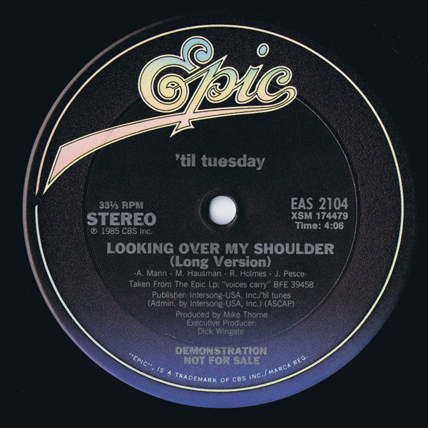 'Til Tuesday : Looking Over My Shoulder (12", Promo)