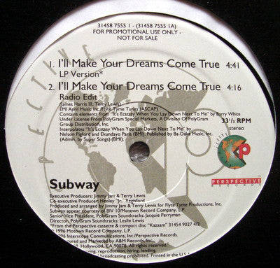 Subway (12) : I'll Make Your Dreams Come True (12", Promo)