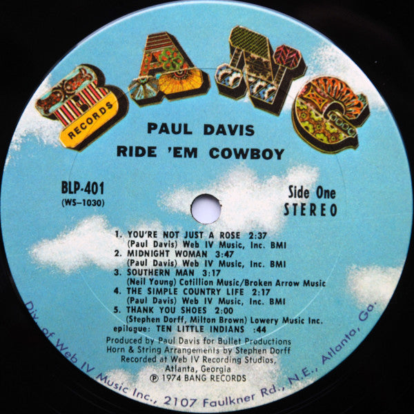 Paul Davis (3) : Ride 'Em Cowboy (LP, Album, Pit)