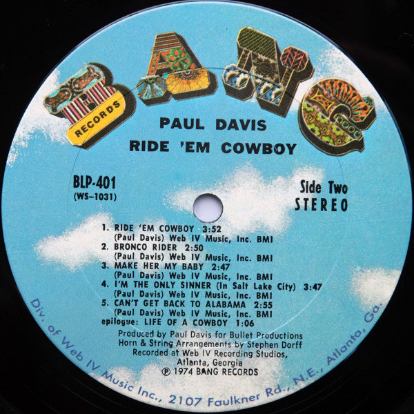 Paul Davis (3) : Ride 'Em Cowboy (LP, Album, Pit)