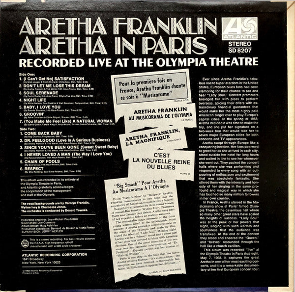 Aretha Franklin : Aretha In Paris (LP, Album, CT )