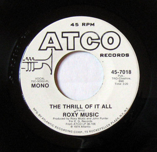 Roxy Music : The Thrill Of It All (7", Single, Mono, Promo, PL )