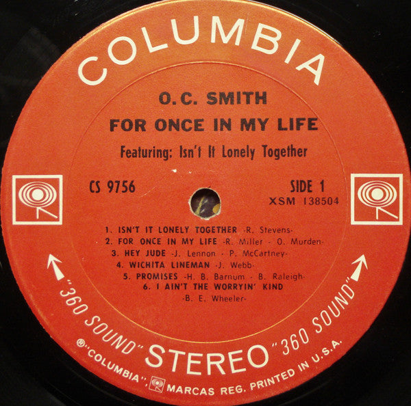 O.C.Smith* : For Once In My Life (LP, Album, Pit)