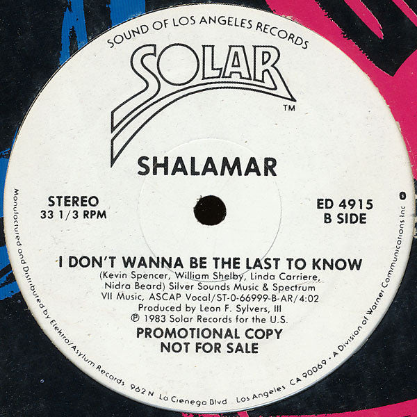 Shalamar : Dead Giveaway (12", Promo)