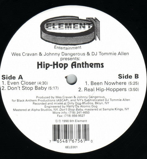 Wes Cravan & Johnny Dangerous & Dj Tommie Allen : Hip Hop Anthems (12")