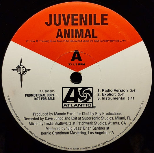 Juvenile (2) : Animal / Holla Back (12", Promo)