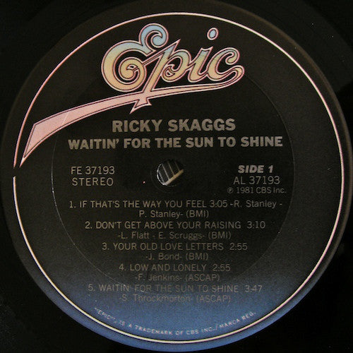 Ricky Skaggs : Waitin' For The Sun To Shine (LP, Album, Ter)