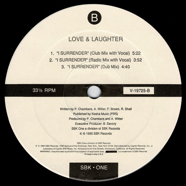 Love & Laughter : I Surrender (12")