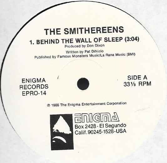 The Smithereens : Behind The Wall Of Sleep (12", Single, Promo)