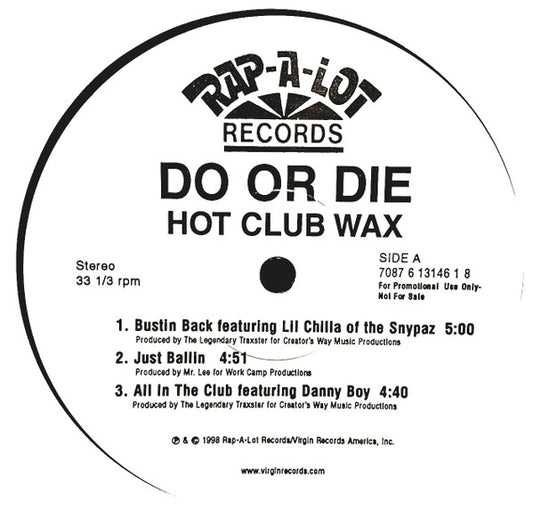 Do Or Die : Hot Club Wax (12", Promo, Smplr)