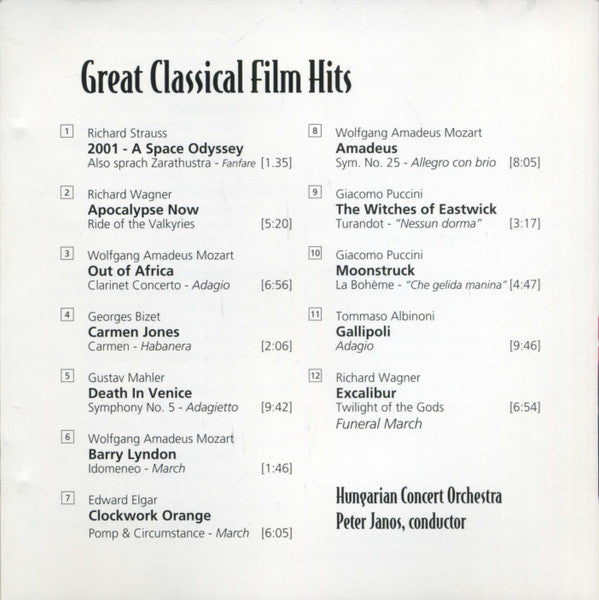 Hungarian Concert Orchestra*, Peter Janos : Great Classical Film Hits (CD, Album)