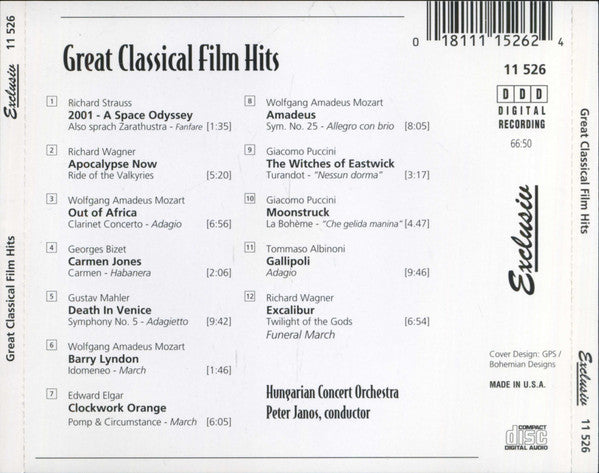 Hungarian Concert Orchestra*, Peter Janos : Great Classical Film Hits (CD, Album)