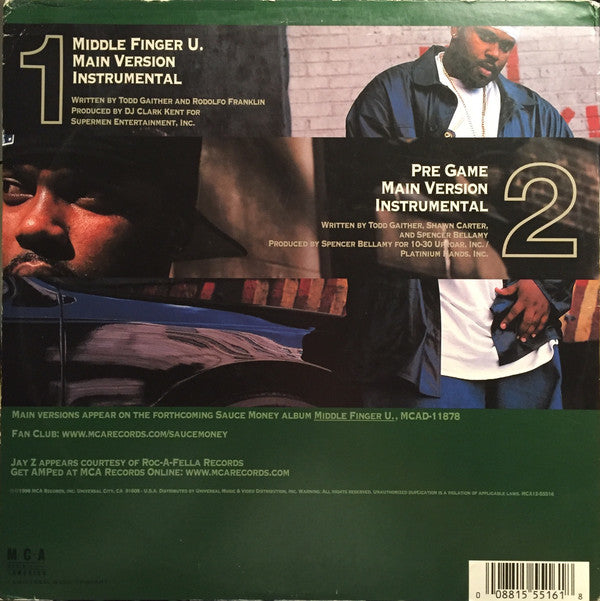 Sauce Money : Middle Finger U. / Pre Game (12", Single)