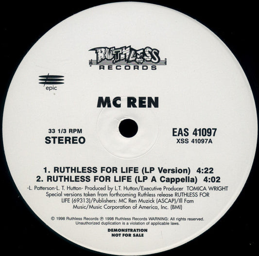 MC Ren : Ruthless For Life (12", Promo)