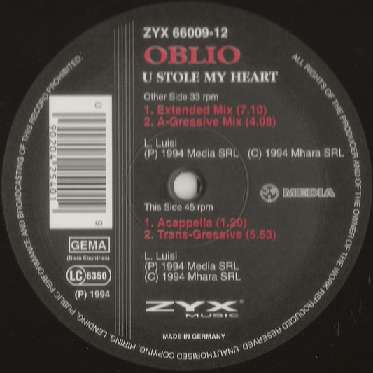Oblio : U Stole My Heart (12")