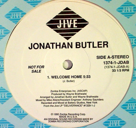 Jonathan Butler : Welcome Home (12", Promo)