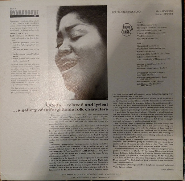 Odetta : Sings Folk Songs (LP, Album, Mono)