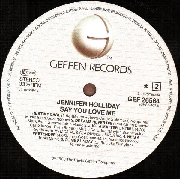 Jennifer Holliday : Say You Love Me (LP, Album)