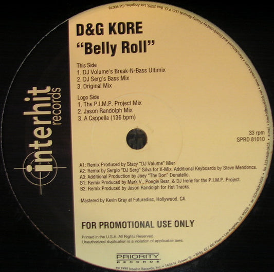 D & G Kore : Belly Roll (12", Promo)