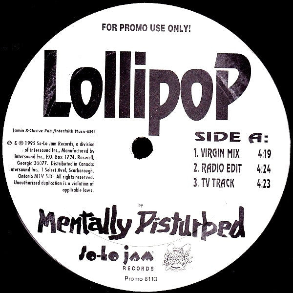 Mentally Disturbed : Lollipop (12", Promo)