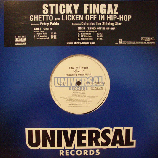 Sticky Fingaz Feat. Petey Pablo & Columbo The Shining Star : Ghetto / Licken Off In Hip-Hop (12", Promo)