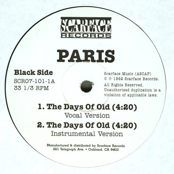 Paris (2) : The Days Of Old (12")