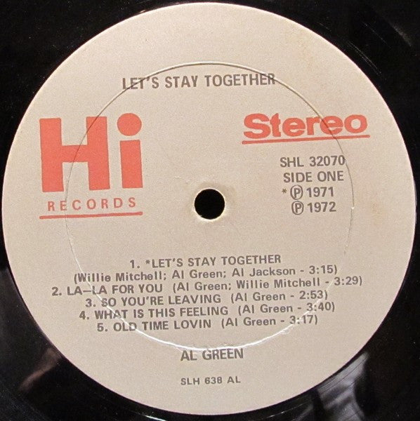 Al Green : Let's Stay Together (LP, Album, AL )