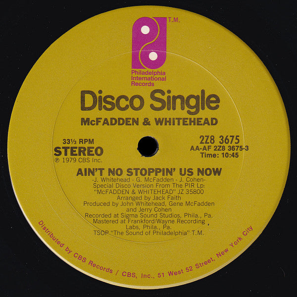 McFadden & Whitehead : Ain't No Stoppin' Us Now (12", Single)